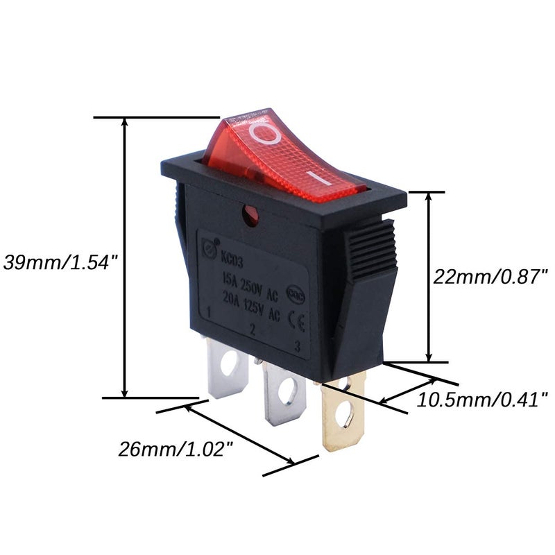 mxuteuk 6pcs AC110V/120V Rocker Switch Red Light Illuminated Snap-in Toggle Switch Power SPST ON-Off Switch 3 Pin, Use for Household Appliances Industrial Equipment MXU3-101NR - Image 3